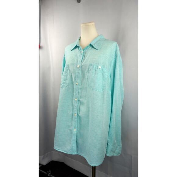 Chaps Wintergreen Mint Button-Down Blouse 2X - Picture 2 of 7